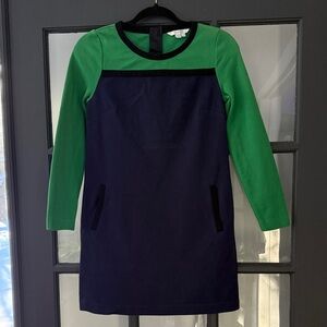 Boden Green & Navy Colorblock Shift Dress US 2